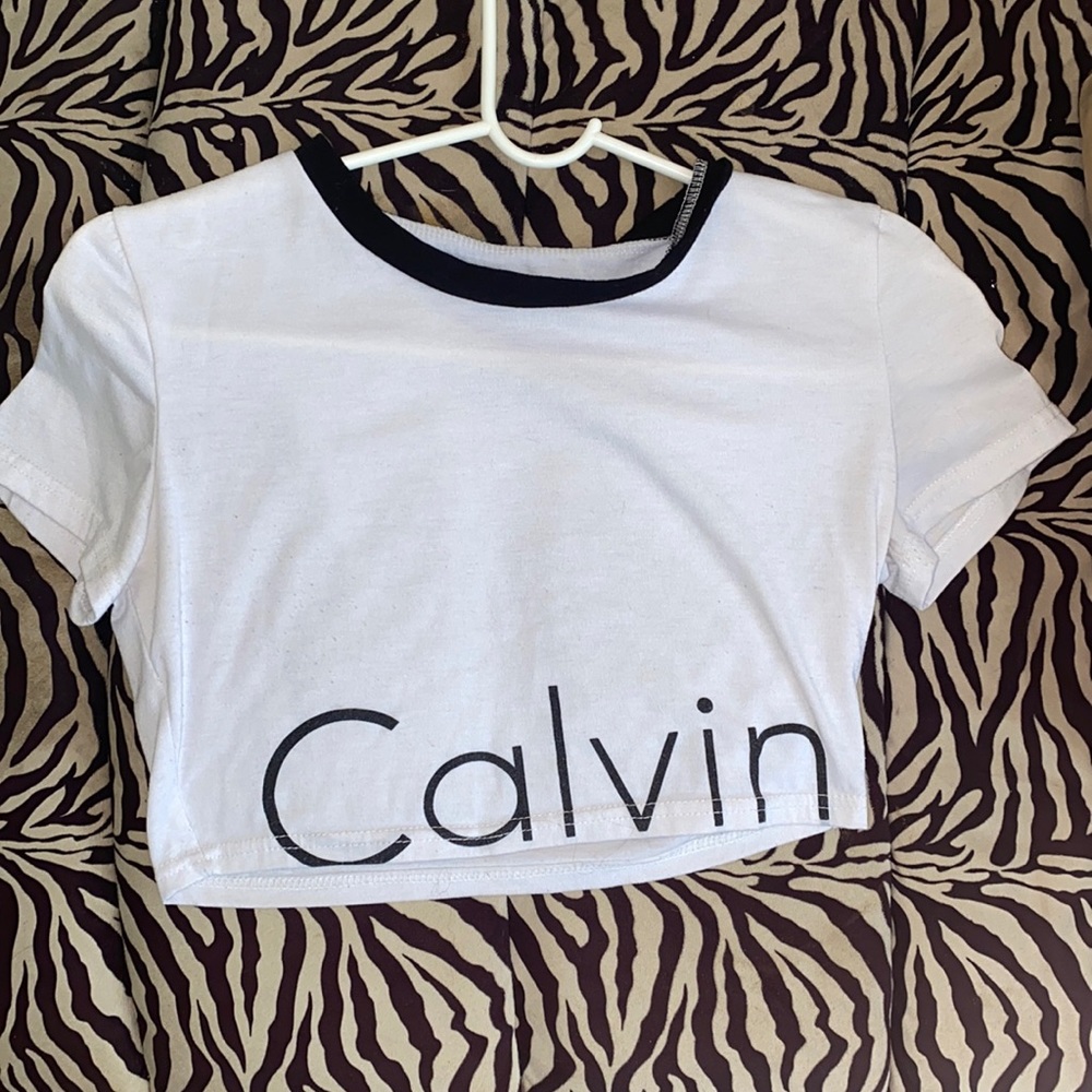 White and Black Calvin Klein Crop Top S